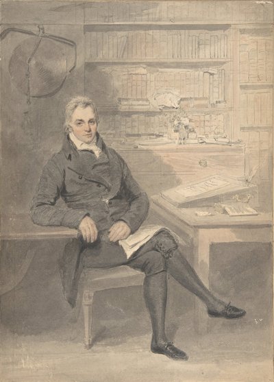 Portret van een man, zittend voor een schrijftafel, 1795-1800 door Henry Edridge