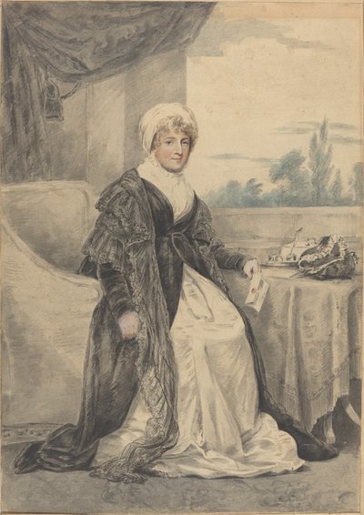 Vrouw zittend aan een tafel, met een brief door Henry Edridge