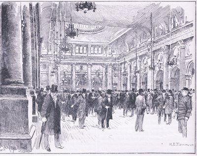Binnen in de Royal Exchange in Manchester, illustratie uit Cassells Geschiedenis van Engeland, 1900s door Henry Edward Tidmarsh