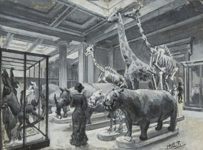 Interieur van het British Museum met de galerij met dierententoonstellingen, ca. 1880 door Henry Edward Tidmarsh