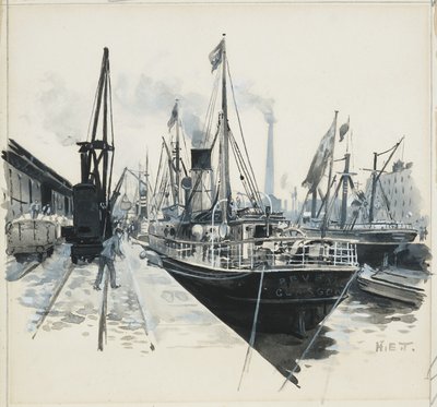Laden in Pomona Dock door Henry Edward Tidmarsh