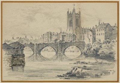 De oude kerk en Salford Bridge door Henry Edward Tidmarsh