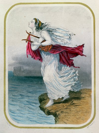 De dichteres Sappho werpt zichzelf in zee, gegraveerd door Mme Gervais, 1849 door Henry Emy