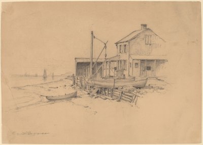 Vissersboten en Hut door Henry Farrer