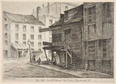 Het Oude Strandhuis, Hoek van Cedar en Greenwich Streets uit Scènes van Oud New York door Henry Farrer