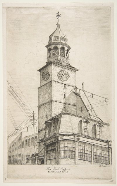 Het postkantoor, Midden-Nederlandse kerk uit Scènes van Oud New York door Henry Farrer