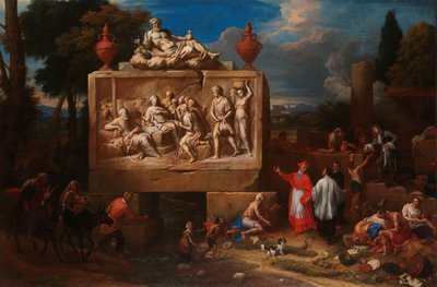 Fantasielandschap met Sint-Charles Borromeo door Henry Ferguson