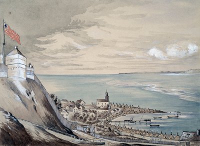 Fort en dorp Mackinaw, met het Indianenkamp, september 1842 door Henry Francis Ainslie