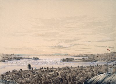 Sault de Ste. Marie tussen de meren Huron en Superior, 1842 door Henry Francis Ainslie