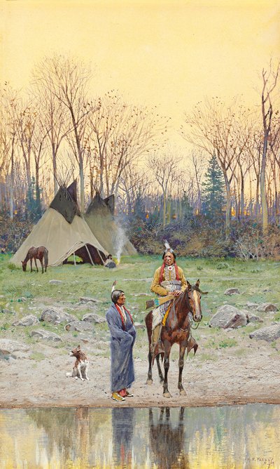 Indiaan te paard, 1899 door Henry Francois Farny