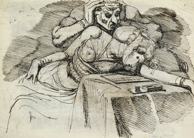 Een Vrouw die Flauwvalt aan een Schrijftafel, met een Dreigende Figuur erachter door Johann Heinrich Füssli