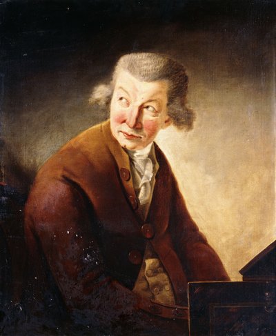 Portret van een heer, geïdentificeerd als Franz Joseph Haydn, halflang, aan een pianoforte door Johann Heinrich Füssli