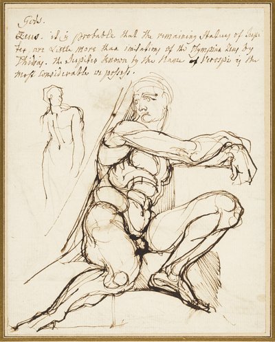Studie van Ignudo in de Sixtijnse Kapel, Rome (recto); Parafrase van de Ignudo Gezeten Rechtsboven van Profeet Jeremia in Kapel, Rome (verso) door Johann Heinrich Füssli
