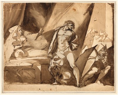 De Ontdekking (recto), Twee Schetsen van Staande Mannelijke Figuren (verso) door Henry Fuseli