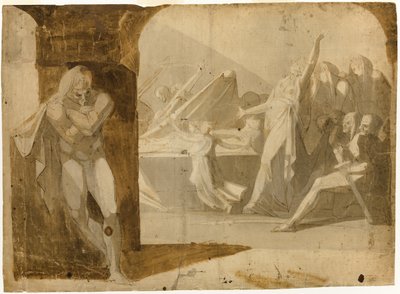 De hertog van Gloucester wacht op Lady Anne bij de begrafenisstoet van haar schoonvader, koning Hendrik VI (recto); Staande mannelijke naakt, voorover leunend (verso) door Johann Heinrich Füssli