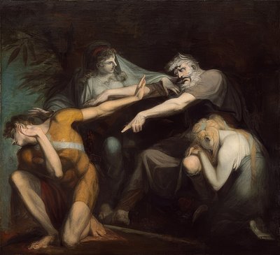 Oedipus vervloekt zijn zoon Polyneikes door Johann Heinrich Füssli