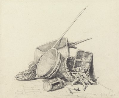 Stilleven met kruiwagen en manden, 27 april 1840 door Henry Harris Lines