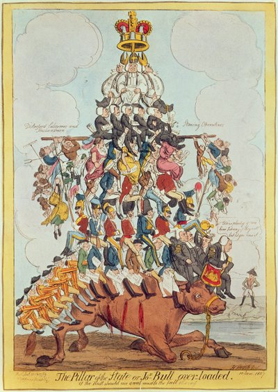 De pilaar van de staat, of John Bull Overloaded, naar Cruikshank in 1819, 1827 door Henry Heath