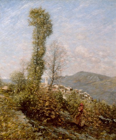 Een dorp op een heuvel in de Provence, c.1910-14 door Henry Herbert La Thangue