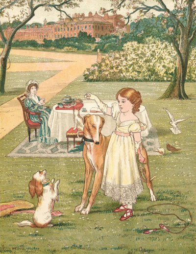 De Prinses en Haar Huisdieren (kleur litho) door Henry Hetherington Emmerson