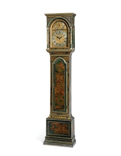 George III blauw Japans kwartslag lange kastklok, York, ca. 1760 door Henry Hindley