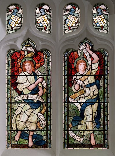 Grasmere, St Oswald, James Powell & Sons, Henry Holiday, Dienende Engelen, 1893 door Henry Holiday