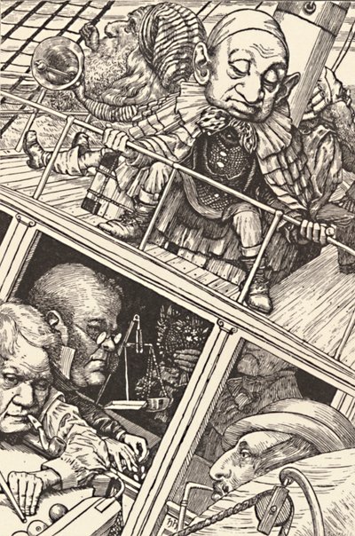 De bemanning was compleet. Uit The Hunting of the Snark Lewis Carroll door Henry Holiday
