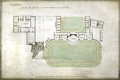 Brighthelmstone, of Brighton Pavilion - algemeen plan van huis en stallen met gronden, toont uitbreiding door architect Henry Holland (1745-1806), ca. 1801 door Henry Holland