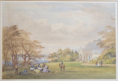 Familie Drummond bij Bournehill Cottage, 1858 door Henry Holland