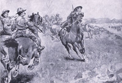 De race voor het bevel over de Philips Town Road, uit After Pretoria: The Guerilla War gepubliceerd door Harmsworth Bros Limited, 1901 door Henry Inglis Jodrel Sheldon Williams