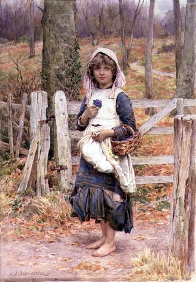 Meisje met een bloem door Henry James Johnstone