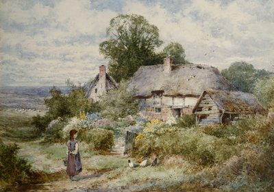 Jong Meisje dat Kippen Voert Buiten een Huisje door Henry John Sylvester Stannard