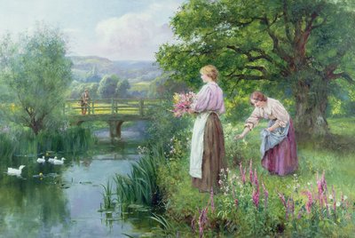 Meisjes die bloemen verzamelen door Henry John Yeend King