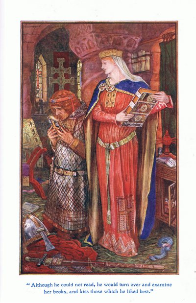Hoewel hij niet kon lezen, bladerde hij door haar boeken en kuste degene die hij het mooist vond, 1912 door Henry Justice Ford