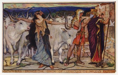 Bias brengt de ossen van Iphiclus naar Neleus (kleur litho) door Henry Justice Ford