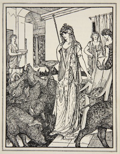 Circe stuurt de zwijnen (De metgezellen van Ulysses) naar de stallen, frontispice uit 