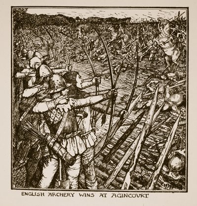 Engelse boogschutters winnen bij Agincourt, illustratie uit 