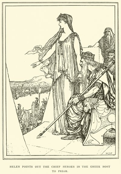 Helena Wijst de Belangrijkste Helden in het Griekse Leger aan Priamus door Henry Justice Ford