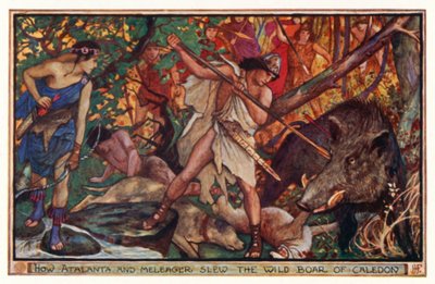 Hoe Atalanta en Meleager het wilde zwijn van Caledon doodden door Henry Justice Ford