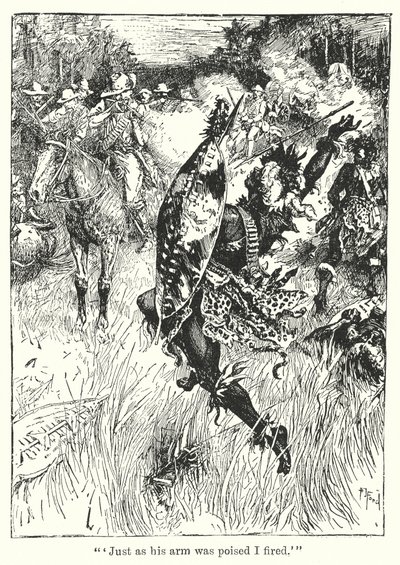 "Net toen zijn arm in evenwicht was, vuurde ik" (litho) door Henry Justice Ford