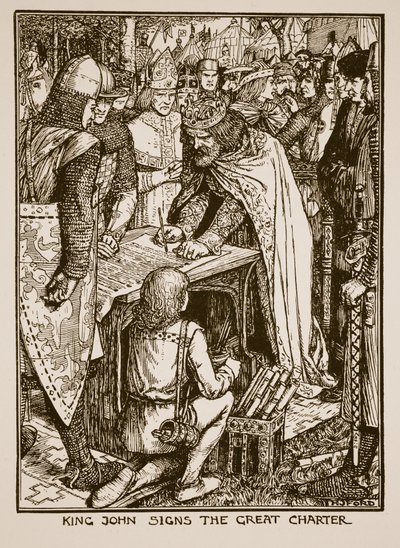 Koning Jan ondertekent de Grote Oorkonde, illustratie uit 