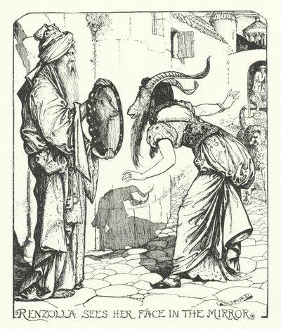 Renzolla Ziet Haar Gezicht in de Spiegel (gravure) door Henry Justice Ford
