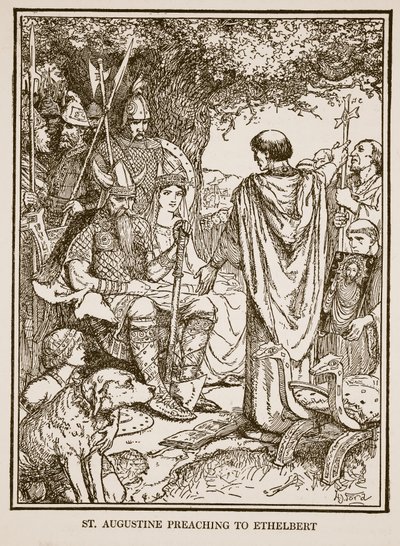 St. Augustinus predikend aan Ethelbert, illustratie uit 