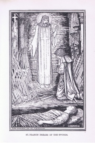 Sint Franciscus droomt van de zwaarden, 1912 door Henry Justice Ford