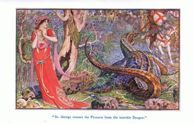 Sint Joris redt de prinses van de verschrikkelijke draak, 1912 door Henry Justice Ford