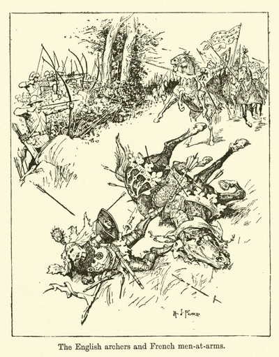 De Engelse boogschutters en Franse soldaten door Henry Justice Ford