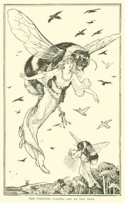 De prinses meegenomen door de bijen (gravure) door Henry Justice Ford