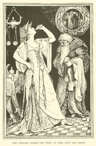 De prinses drinkt de fles om de hoorns weg te nemen door Henry Justice Ford