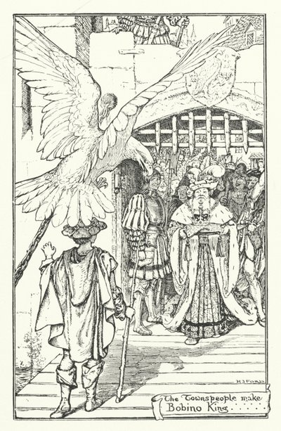 De Stadsbewoners Maken Bobino tot Koning (gravure) door Henry Justice Ford