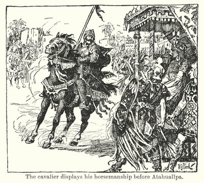 De cavalier toont zijn rijkunst voor Atahuallpa (litho) door Henry Justice Ford